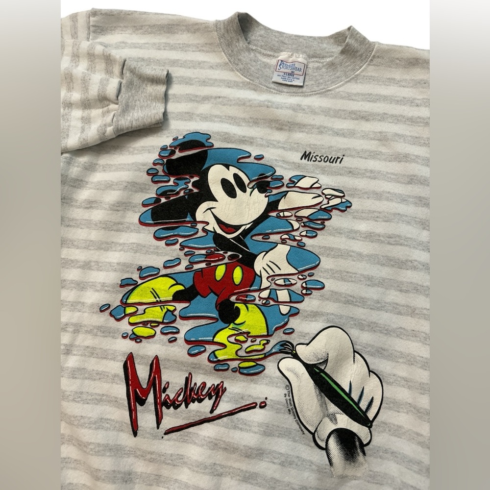 Vintage‎ Mickey Mouse Missouri Women’s/Unisex Striped Sweatshirt Size XL Gray